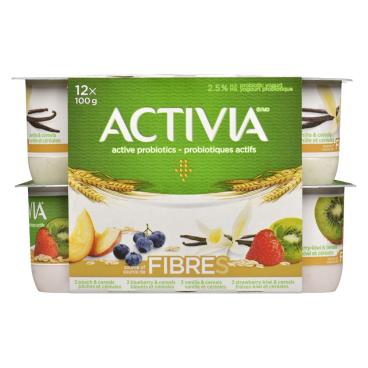 Activia Peach, Blueberry, Vanilla And Strawberry-Kiwi With Cereals Probiotic Yogurt 12x100g