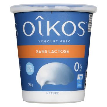 Oîkos Yogourt grec sans lactose sans sucre ajouté nature 0% M.G. 750g
