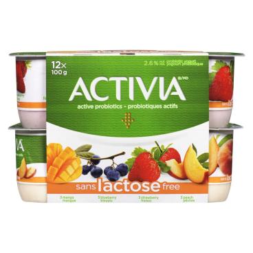 Activia Lactose Free Mango Blueberry Strawberry And Peach Probiotic Yogurt 12x100g