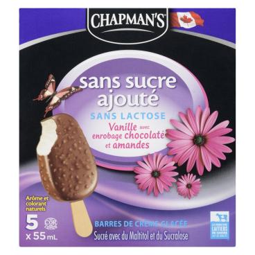 Chapman's Barres de crème glacée sans sucre ajouté sans lactose vanille avec enrobage chocolaté et amandes 5x55ml