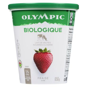 Olympic Yogourt biologique fraise de type balkan 3% M.G. 650g