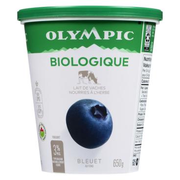 Olympic Yogourt biologique bleuet de type balkan 3% M.G. 650g