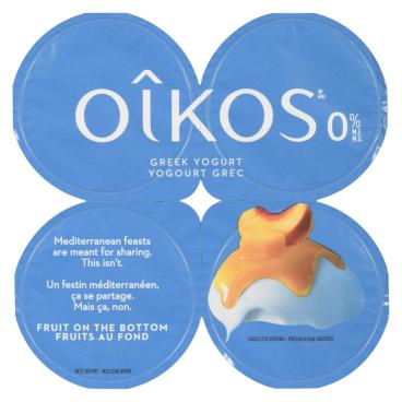 Oîkos Peach Mango Greek Yogurt 0% M.F. 4x100g