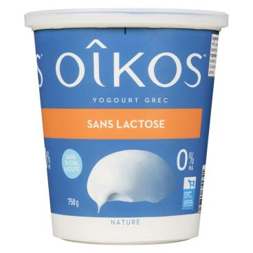 Oîkos Yogourt grec sans lactose sans sucre ajouté nature 0% M.G. 750g