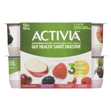 Activia Apple-Blackberry, Raspberry, Cherry, Strawberry-Rhubarb Probiotic Yogurt 12x100g