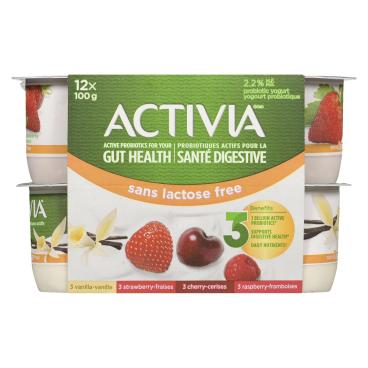 Activia Lactose Free Vanilla Raspberry Cherry Strawberry Probiotic Yogurt 2.9% M.F. 12x100g