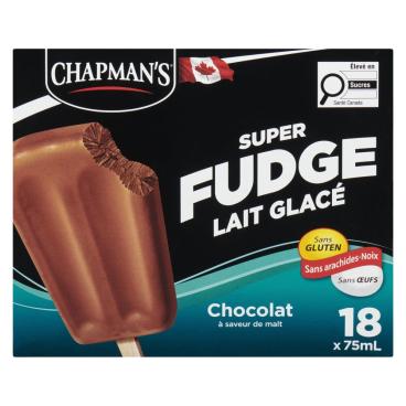 Chapman's Barres de lait glacé chocolat à saveur de malt Super Fudge 18x75ml