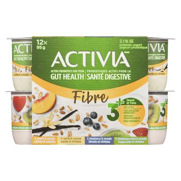 Activia Peach, Blueberry, Vanilla And Strawberry-Kiwi With Cereals Probiotic Yogurt 12x95g
