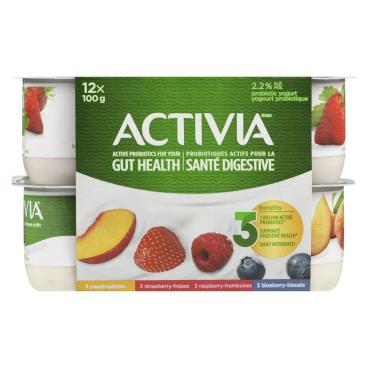 Activia Strawberry Blueberry Raspberry Peach Probiotic Yogurt 12x100g