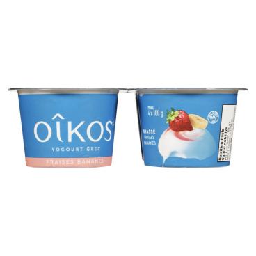 Oîkos Yogourt grec fraises bananes 2% M.G. 4x100g