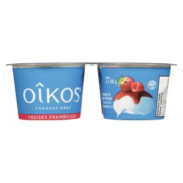 Oîkos Yogourt grec fruits au fond fraises framboises 2% M.G. 4x100g