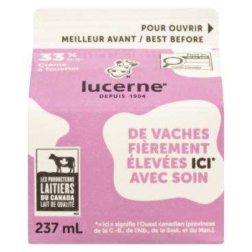 Lucerne Crème à fouetter 33% M.G. 237ml