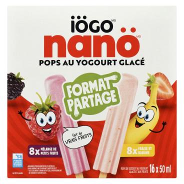 Iögo Nanö Pops au yogourt glacé mélange de petits fruits et fraise et banane 16x50ml