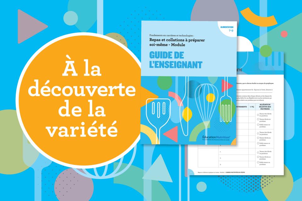 Une image colorée qui comporte la mention « À la découverte de la variété » et qui montre la couverture du guide de l’enseignant et une image d’une fiche d’activité.