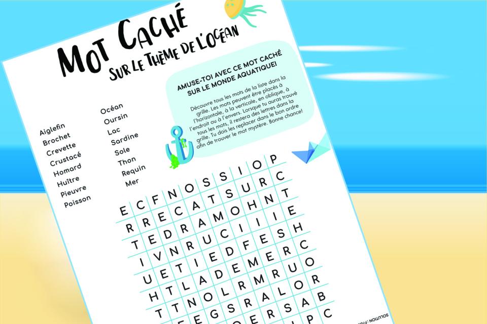Fiche activité mot caché sur l’océan