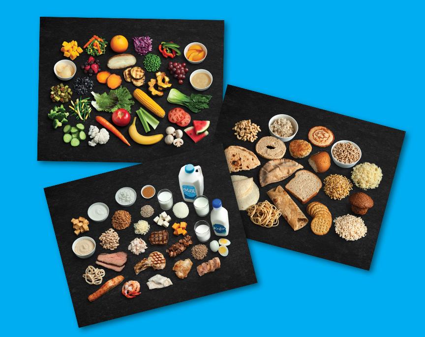 Image with Canada’s Food Guide Study Prints including foods from Canada’s Food Guide categories; protein foods, whole grain foods, and vegetables and fruits