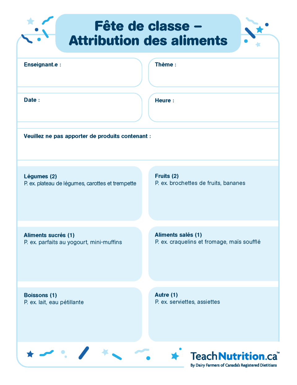 Fête de classe – Attribution des aliments