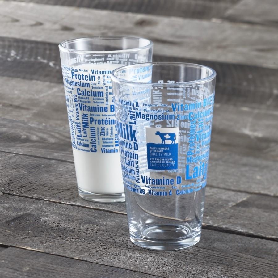 Milk glasses with Dairy Farmers of Canada logo