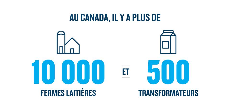Au Canada, il y a plus de 10 000 fermes laitières et 500 transformateurs.