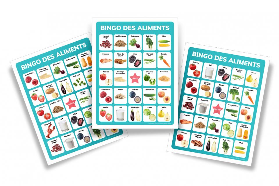 Image de cartes du bingo des aliments.