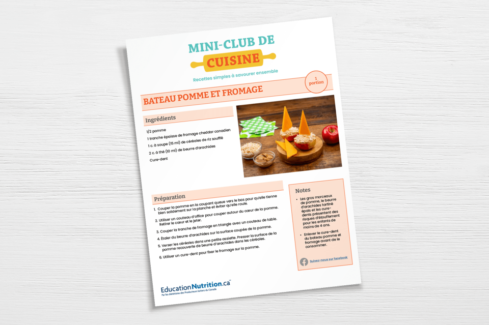 Feuille de recette pour Bateau pomme et fromage