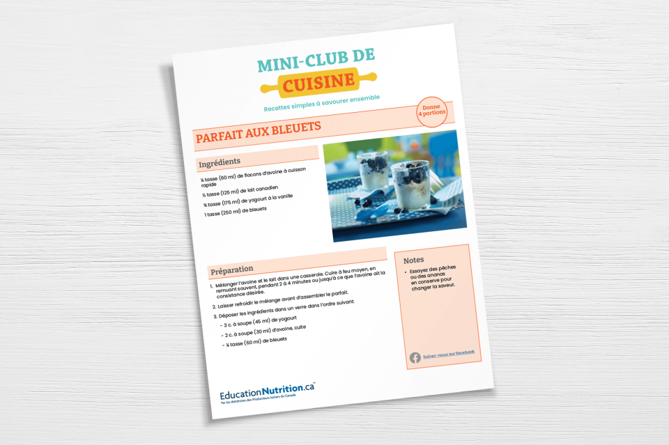 Feuille de recette pour parfait aux bleuets