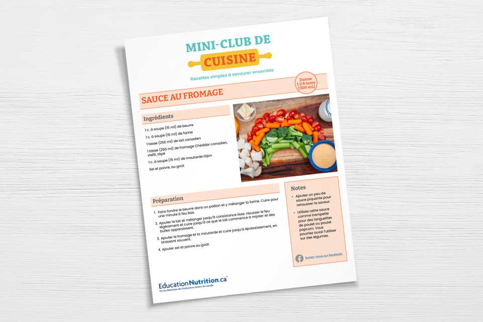Feuille de recette pour Sauce au fromage