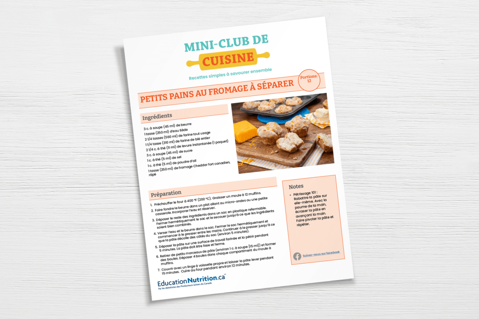 Feuille de recette pour Petits pains au fromage à séparer
