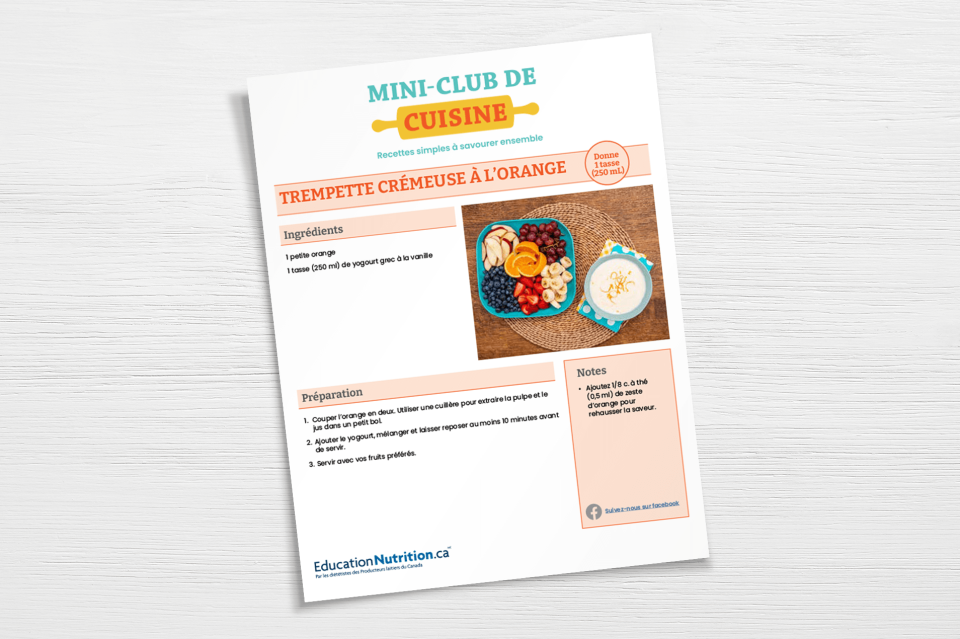 Feuille de recette pour Trempette crémeuse à l'orange