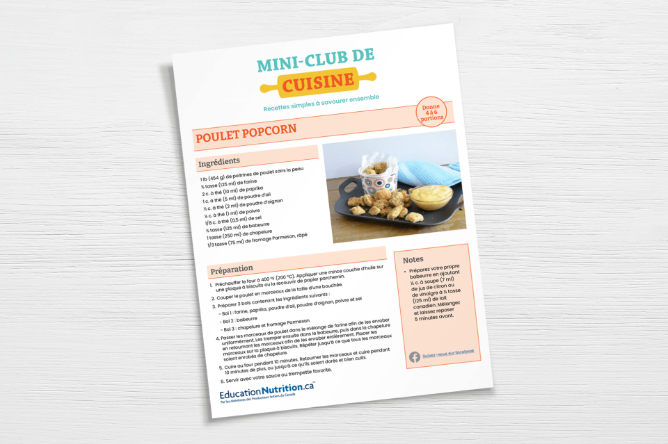 Feuille de recette pour poulet popcorn