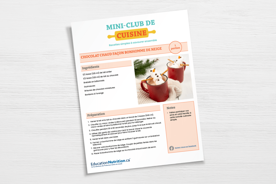 Feuille de recette pour Chocolat chaud façon bonhomme de neige