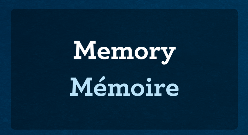 Slide that reads “Memory” “Memoire” 