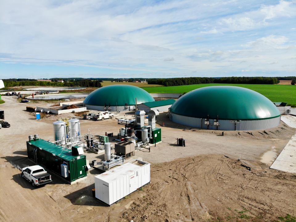 Biodigesters on a farm seen from above