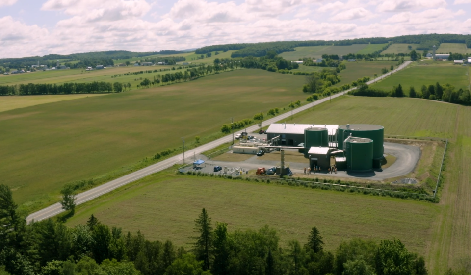 Biodigesters on a farm seen from above