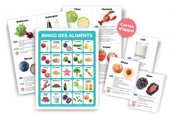 Image d’une carte du bingo des aliments et de cartes d’appel.
