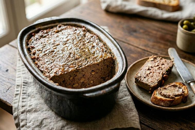 terrine de mousse de foie de porc aux amandes et aux herbes de provence