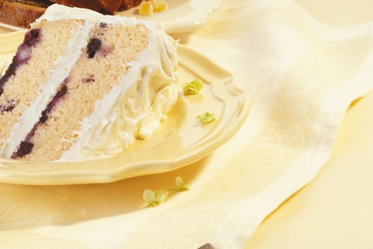 blueberry layer cake with lemon frosting