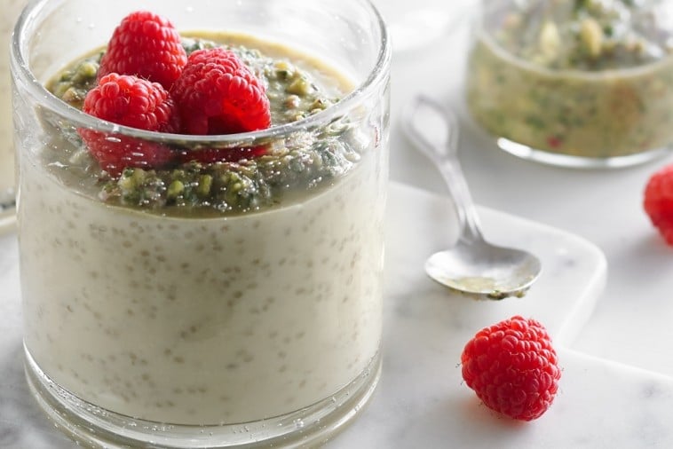 chia pudding with pistachio pesto