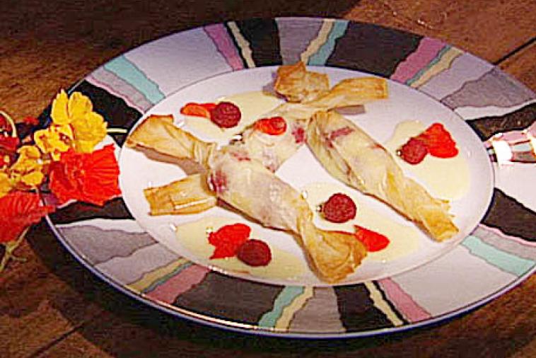crunchy raspberry pastry with grand marnier sauce