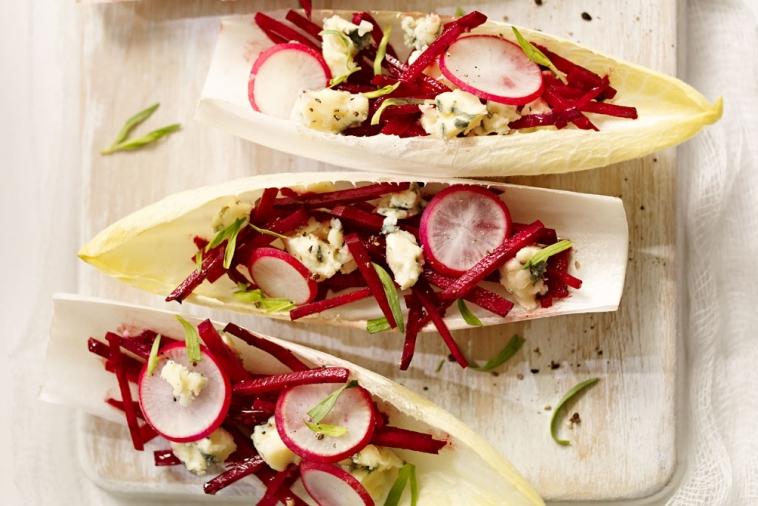 endive spears with beets and blue cheese