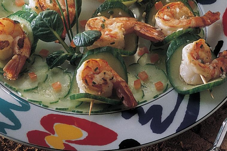 grilled shrimp and cucumber kebabs