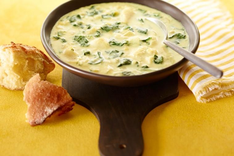 hearty fish soup with spinach