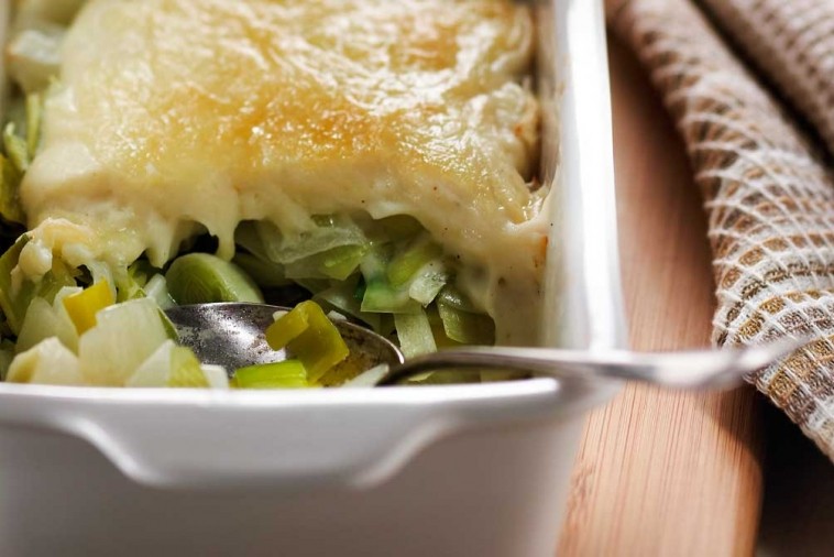 leeks au gratin with canadian swiss