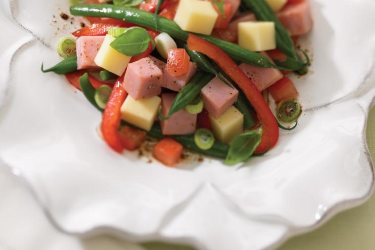 lunchtime ham vegetable and cheddar salad