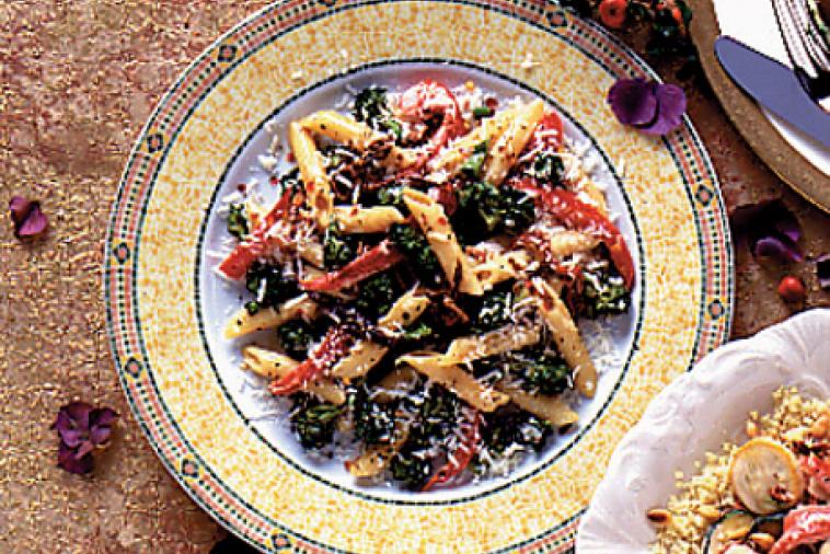 red bell pepper romano and broccoli penne