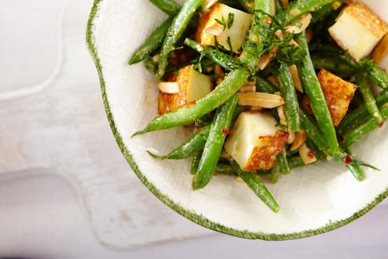 warm green bean and grilled paneer salad