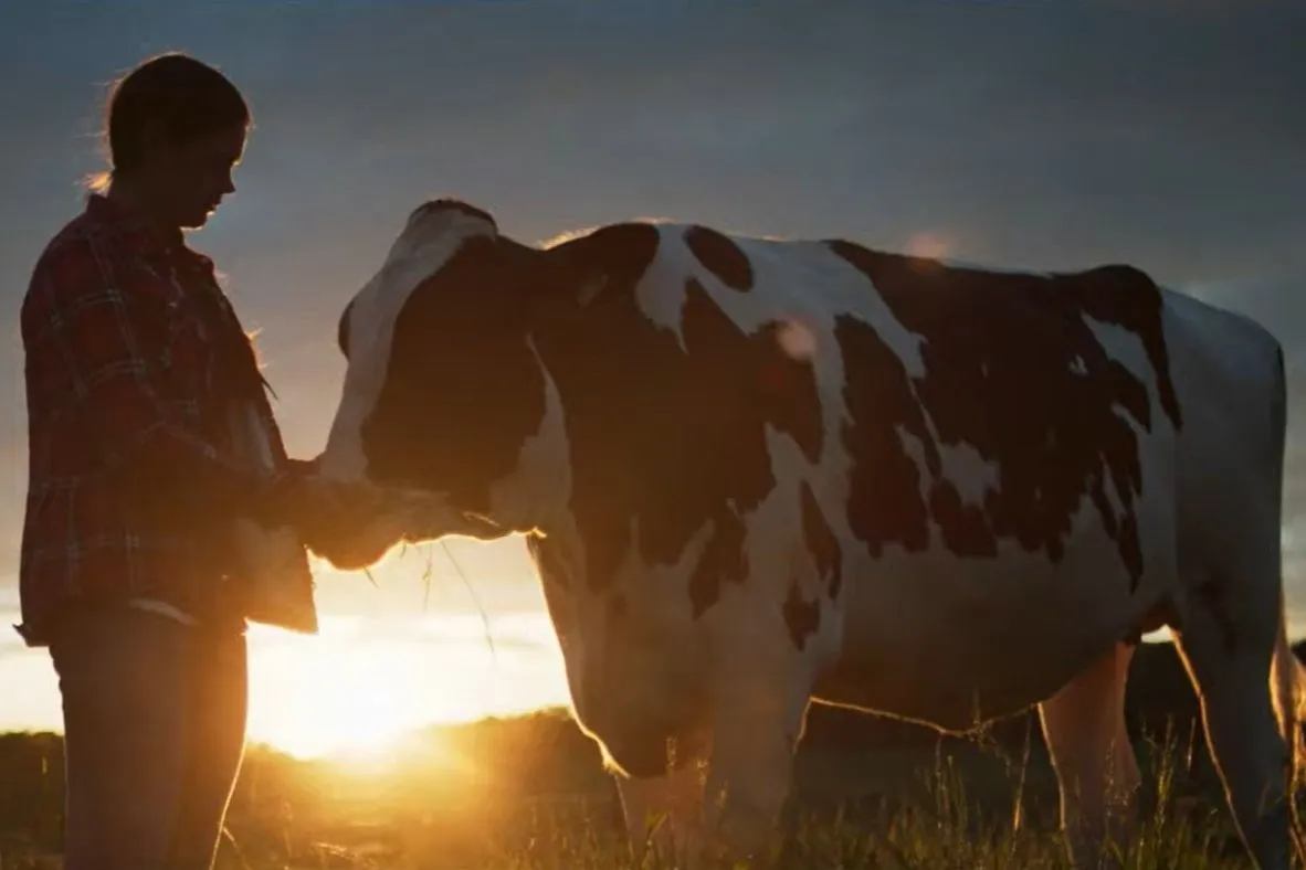 A farmer and her cow